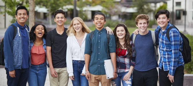 Portrait Of High School Students Outside College Buildings